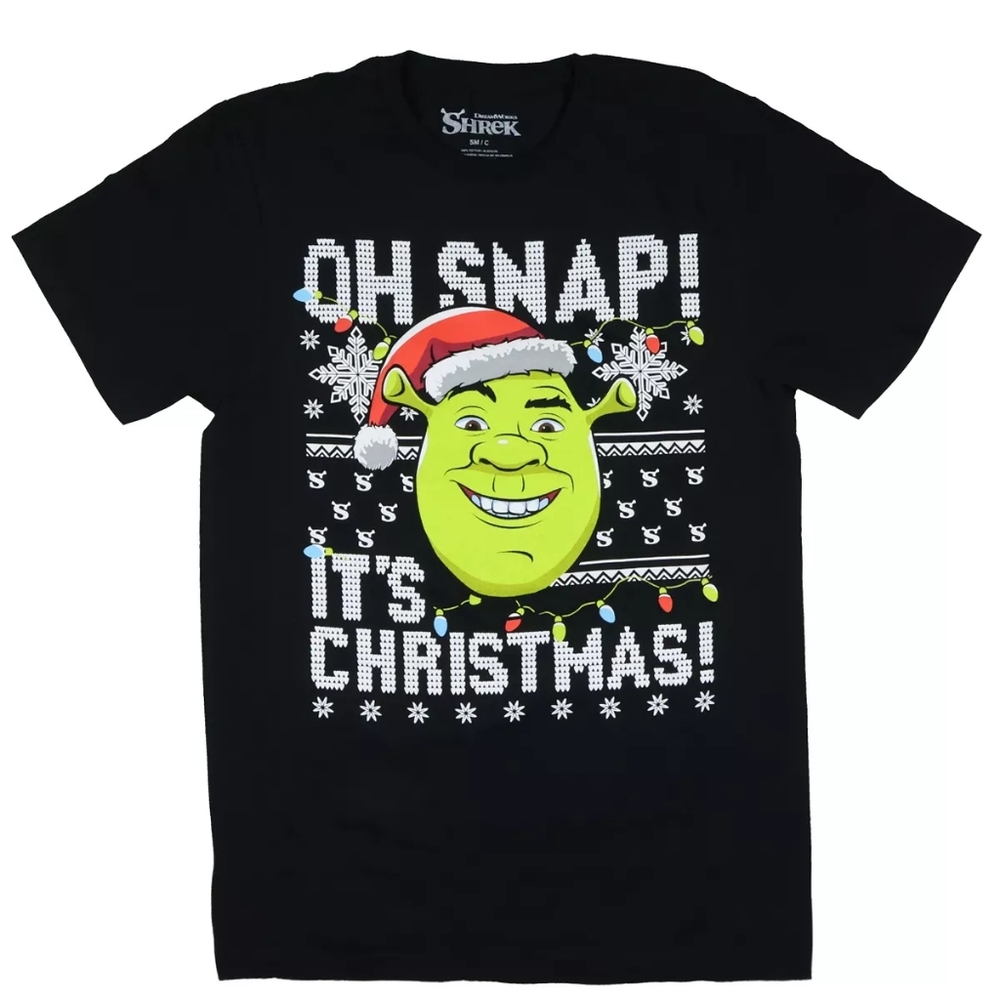 Shrek Shirt‎ Men's Oh Snap Its Christmas Adult Short Sleeve Graphic Tee Black XL